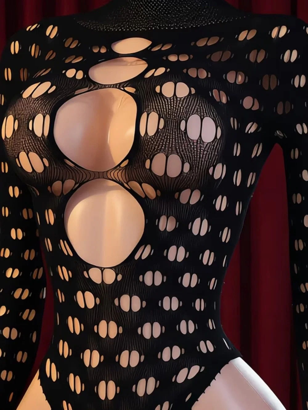 Black, Long Sleeve, Cut Out Bodysuit